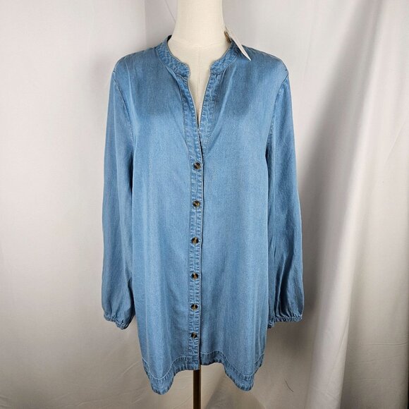 NWT! Soft Surroundings Twyla Tunic Shirt Denim Large Button Down Long Sleeve - Picture 2 of 10